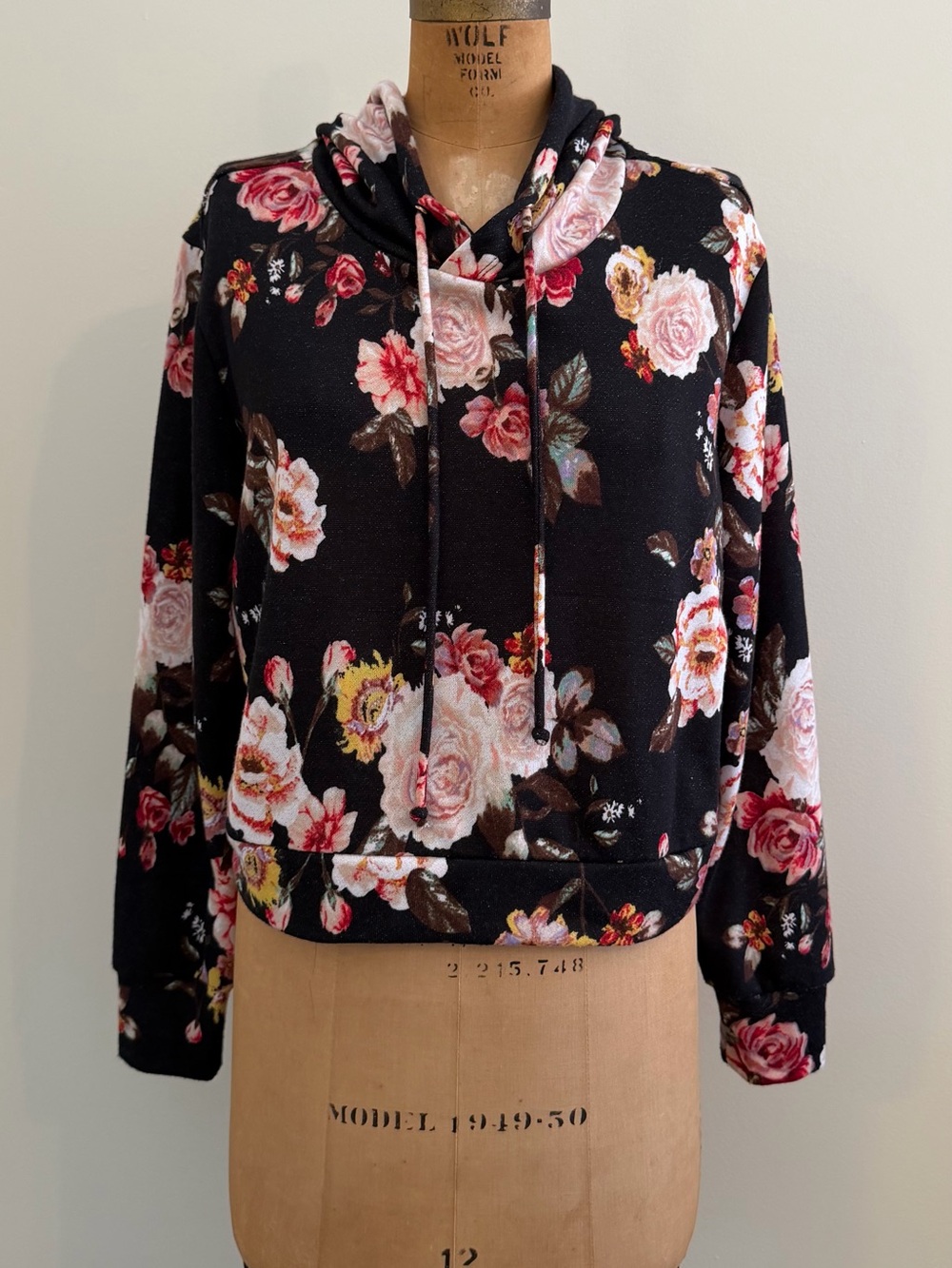 Mossimo Supply Co. Black Floral Hoodie with Pink Rose Print